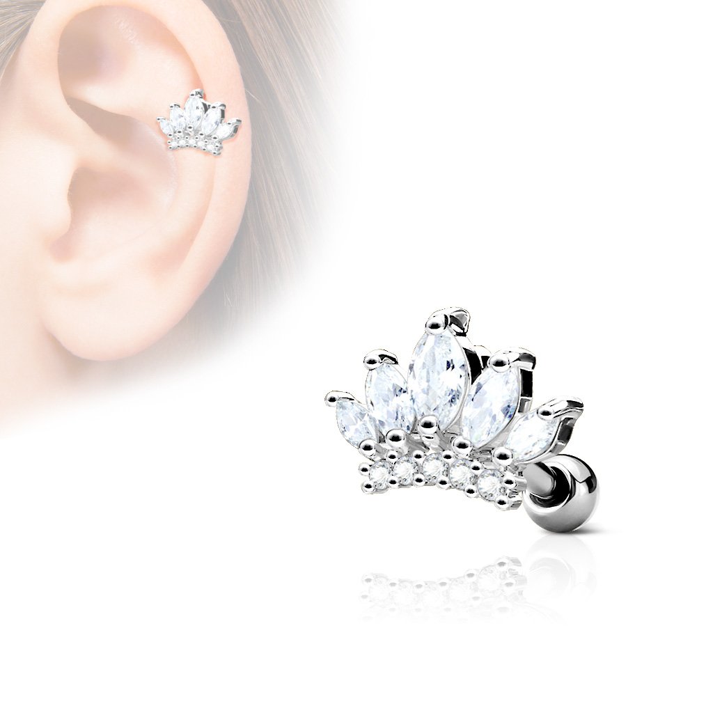 16 Gauge Surgical Steel Crystal Tiara Stud