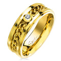 Gold Chain Inlay Stepped Edges Stainless Steel Ring