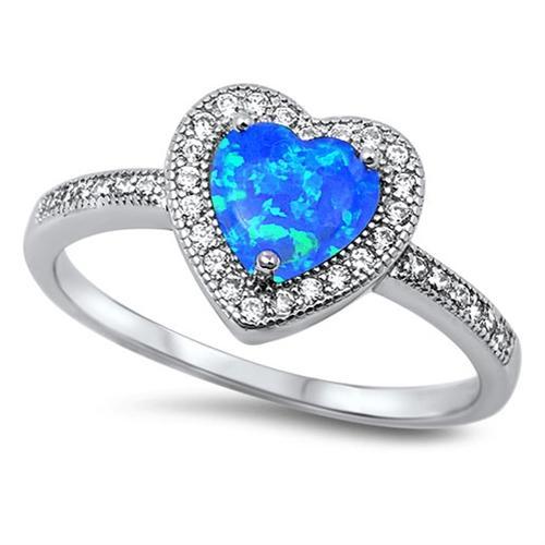 Sterling Silver Aqua Heart Opal Ring
