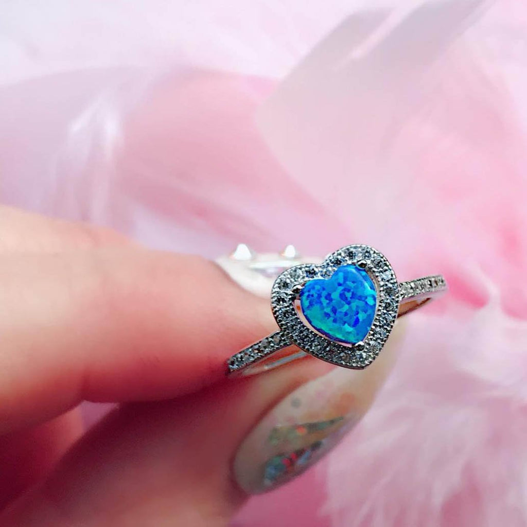 Sterling Silver Aqua Heart Opal Ring
