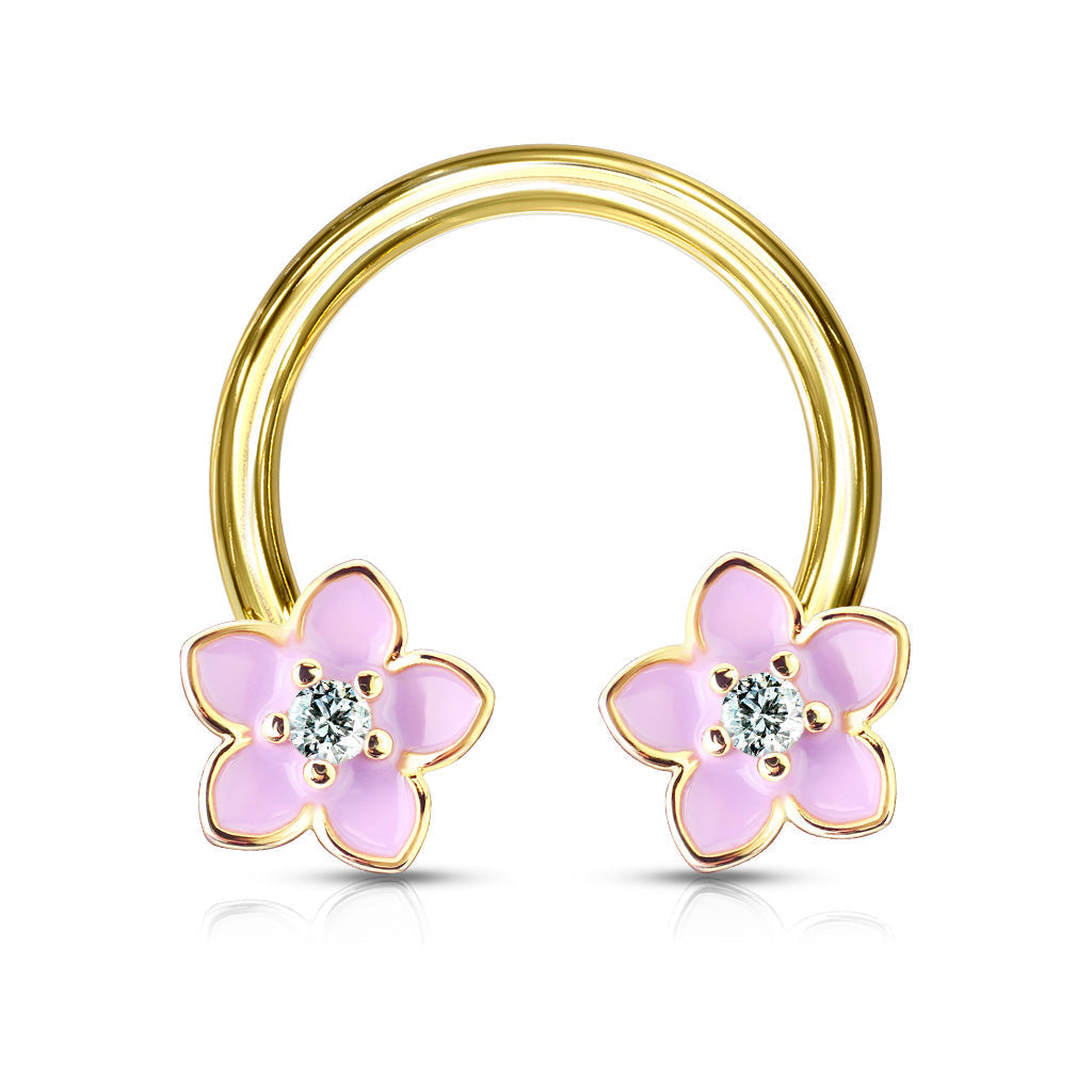 14 Gauge Pink Floral Gold Tone Circular Barbell