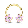 14 Gauge Pink Floral Gold Tone Circular Barbell
