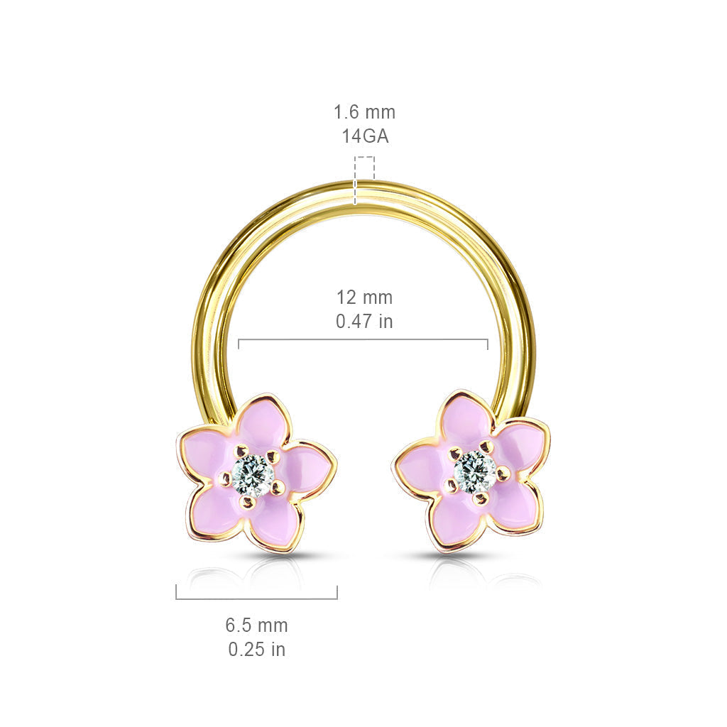 14 Gauge Pink Floral Gold Tone Circular Barbell