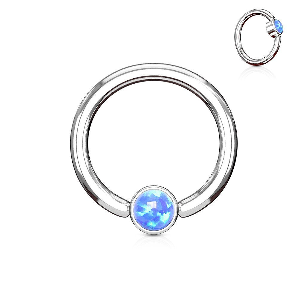 16 Gauge Removable Ball End Opal Captive Ring - Silver