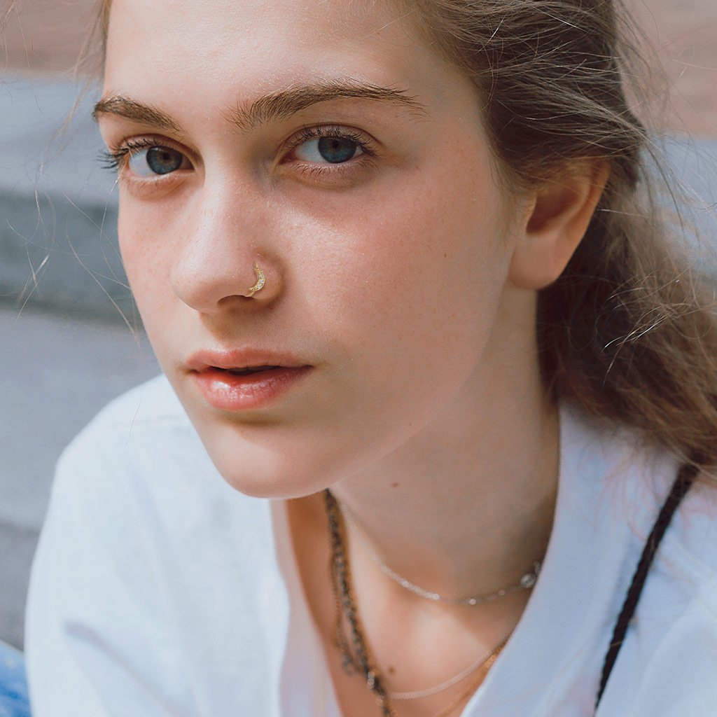 20 Gauge Crystal Crescent Moon Hoop Ring For Nose / Ear