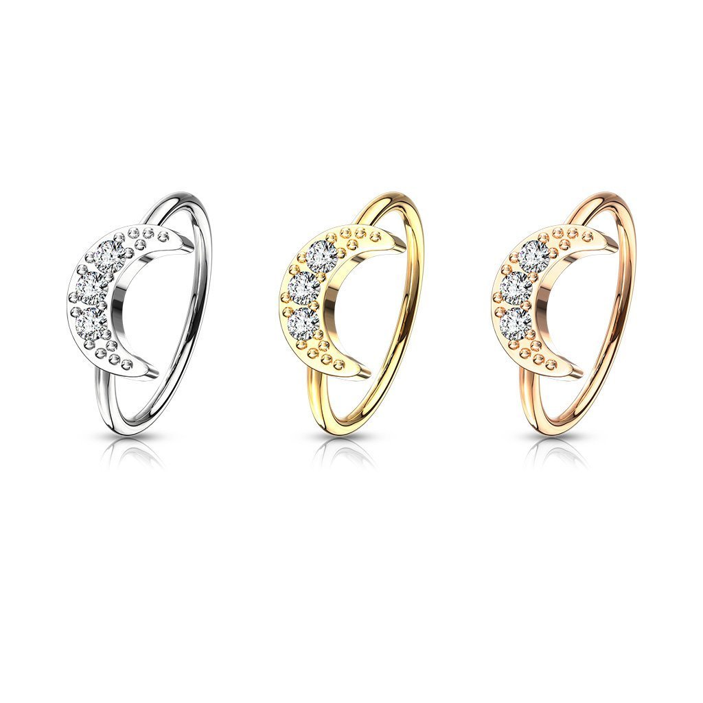 20 Gauge Crystal Crescent Moon Hoop Ring For Nose / Ear