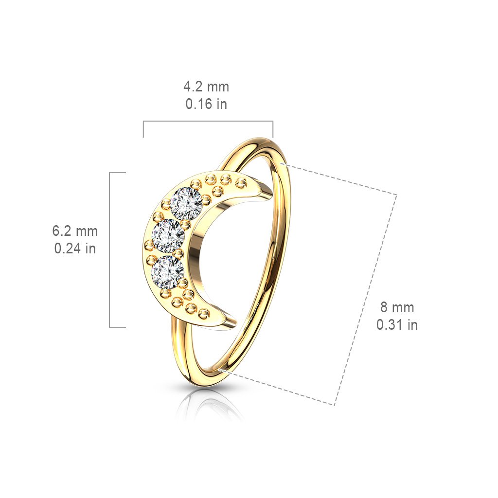 20 Gauge Crystal Crescent Moon Hoop Ring For Nose / Ear