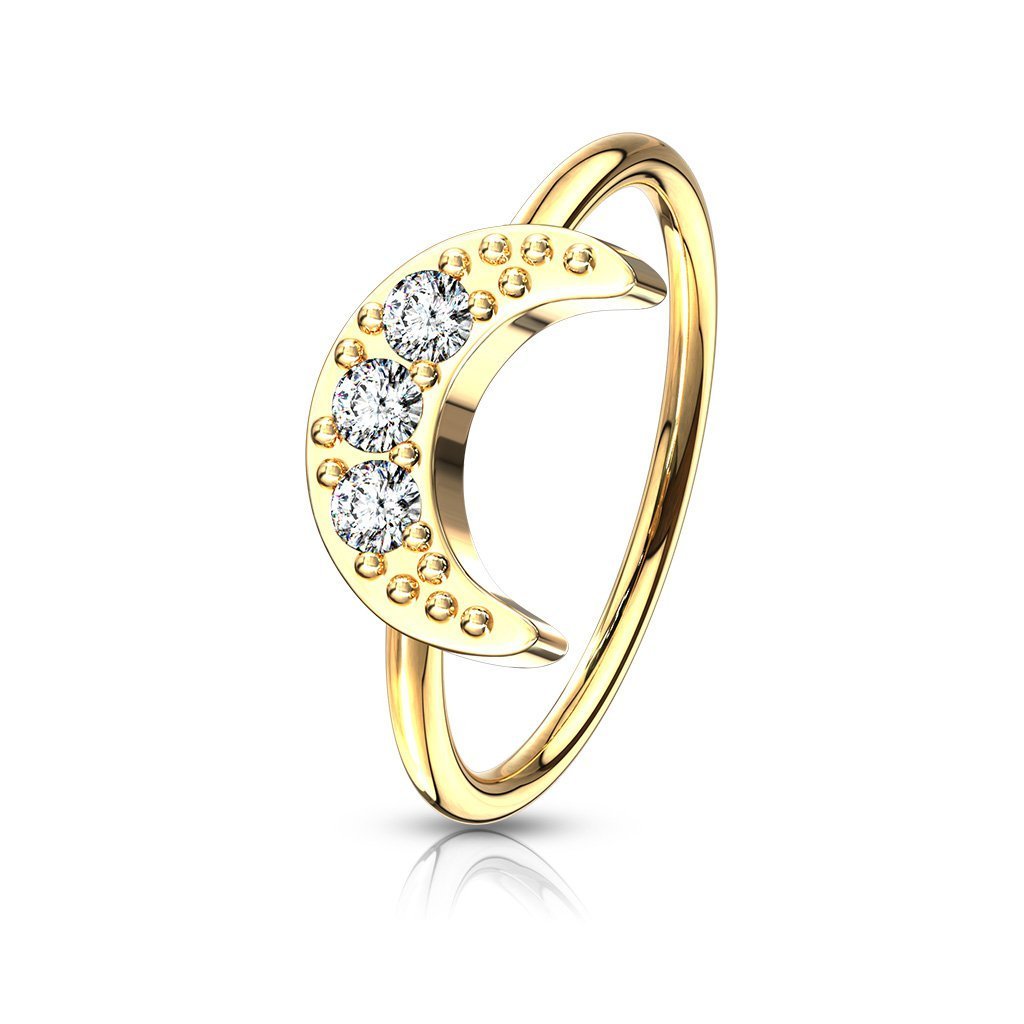 20 Gauge Crystal Crescent Moon Hoop Ring For Nose / Ear