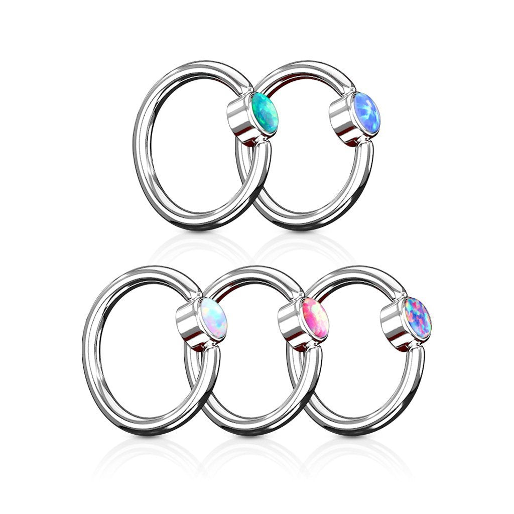 16 Gauge Removable Ball End Opal Captive Ring - Silver
