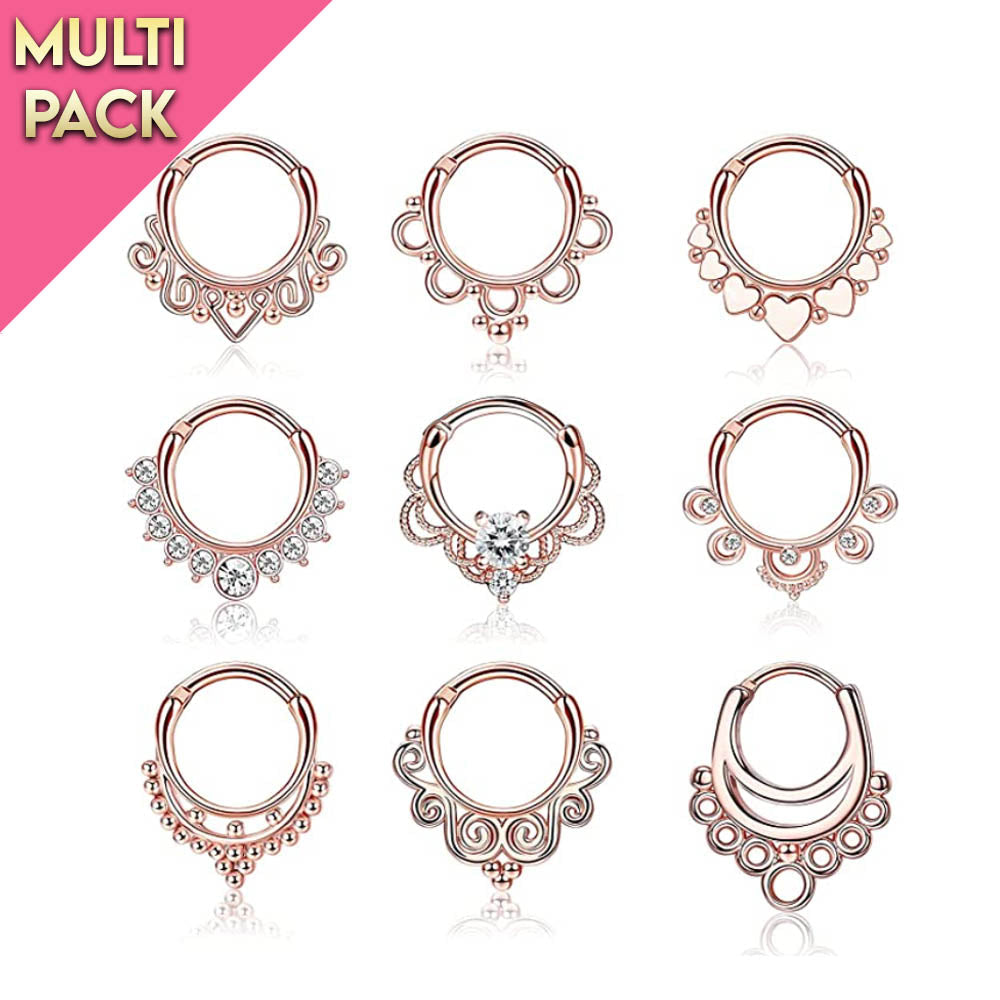 Limited Edition 8 Pack Rose Gold & Crystal Septum Rings