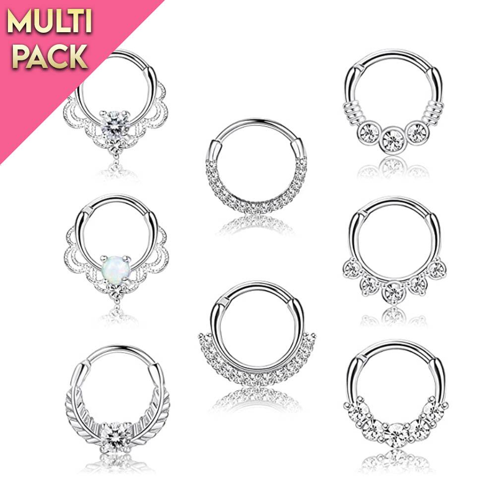 Limited Edition 8 Pack Silver & Crystal Septum Rings