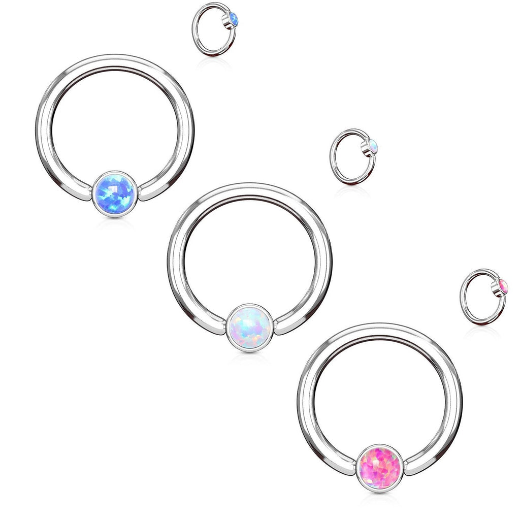 16 Gauge Removable Ball End Opal Captive Ring - Silver