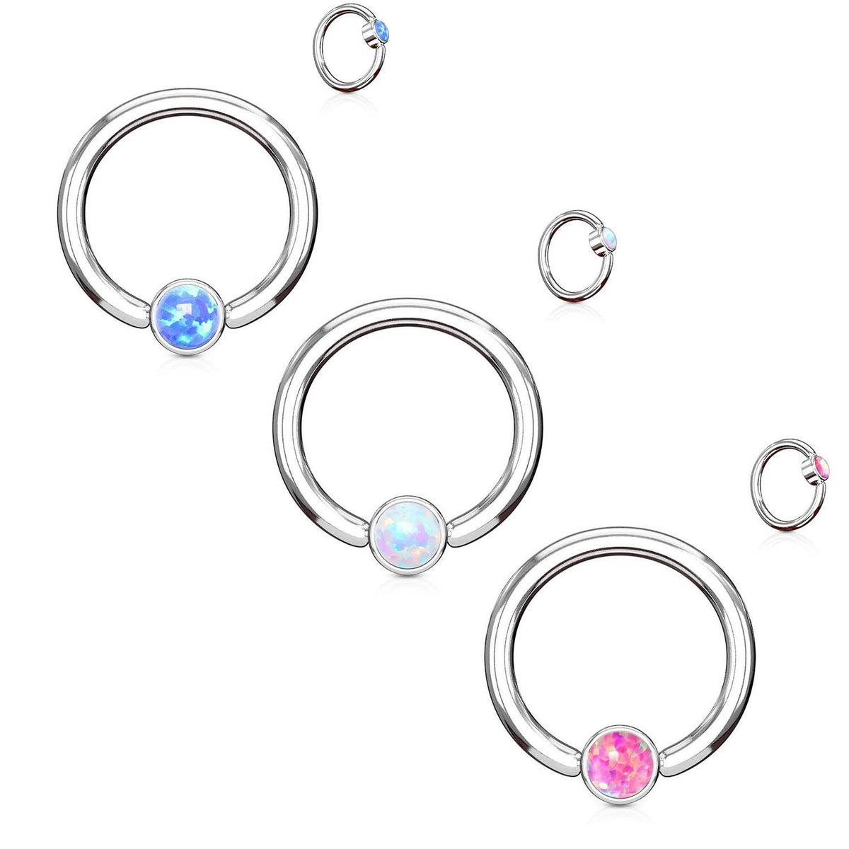 16 Gauge Removable Ball End Opal Captive Ring - Silver