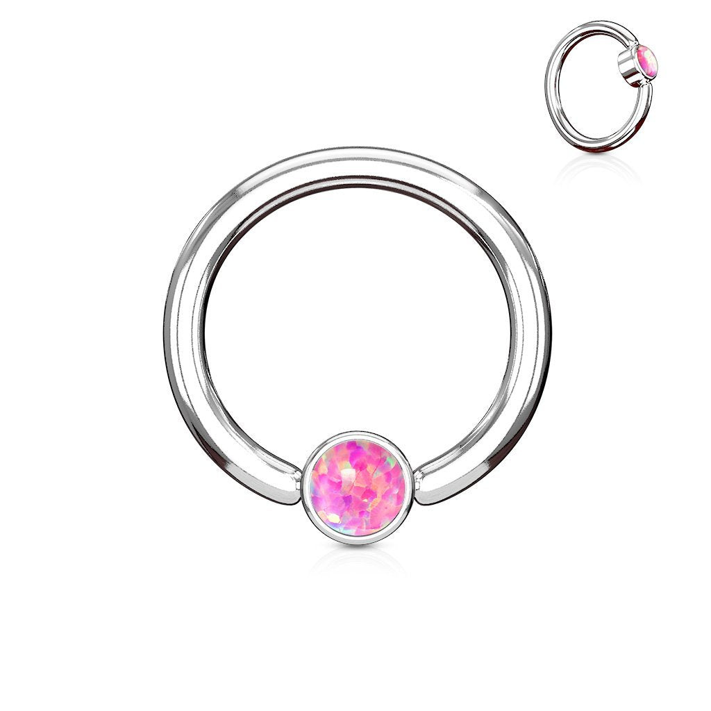 16 Gauge Removable Ball End Opal Captive Ring - Silver