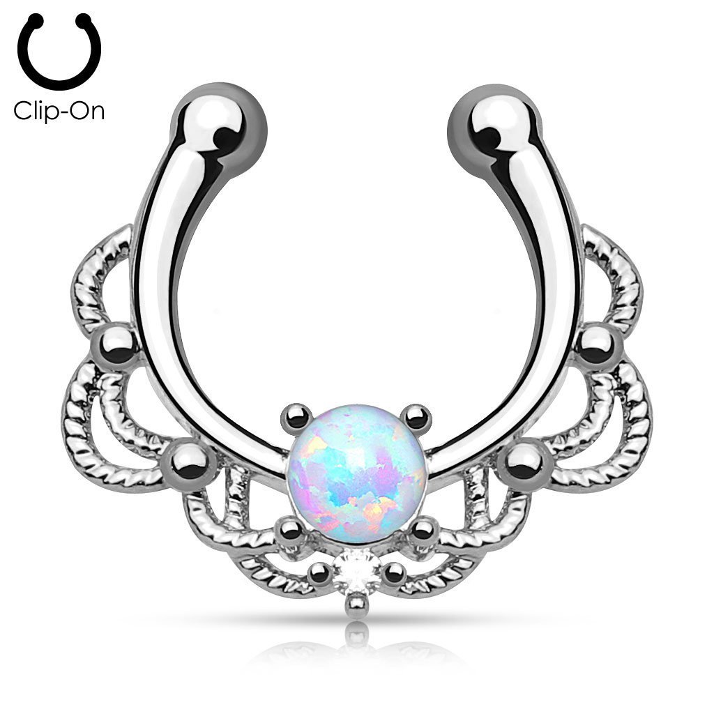 Selene Opal Faux Septum Ring - Silver