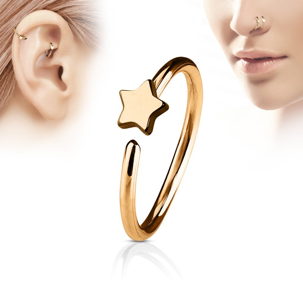 20 Gauge Rose Gold Star Hoop Ring for Nose & Ear