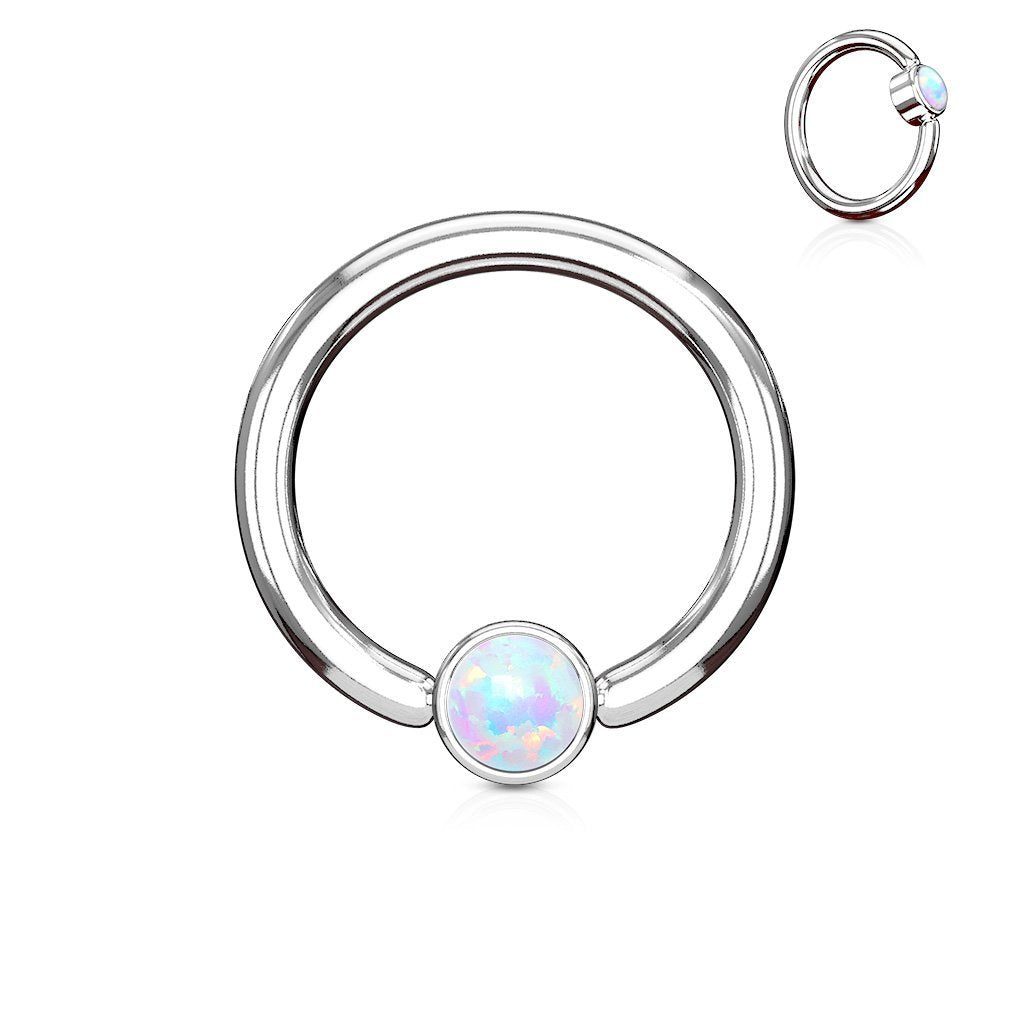 16 Gauge Removable Ball End Opal Captive Ring - Silver