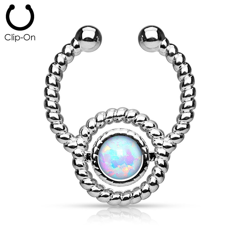 Silver Lab Opal Faux Septum Ring