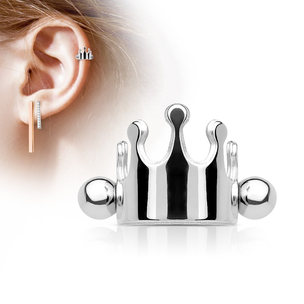 16 Gauge Crystal Crown Helix Cuff - Silver