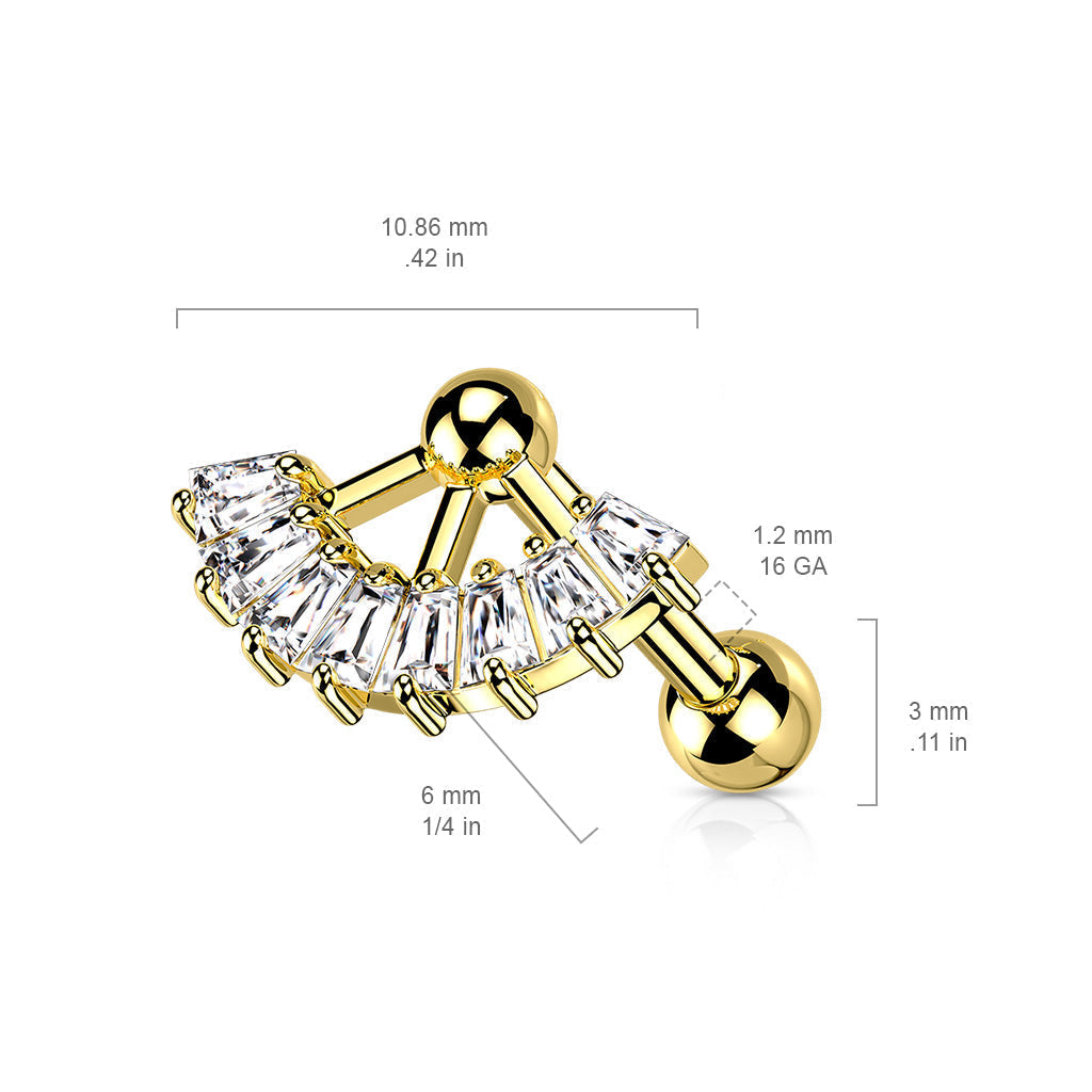 16 Gauge Crystal Fan Cartilage / Tragus Stud