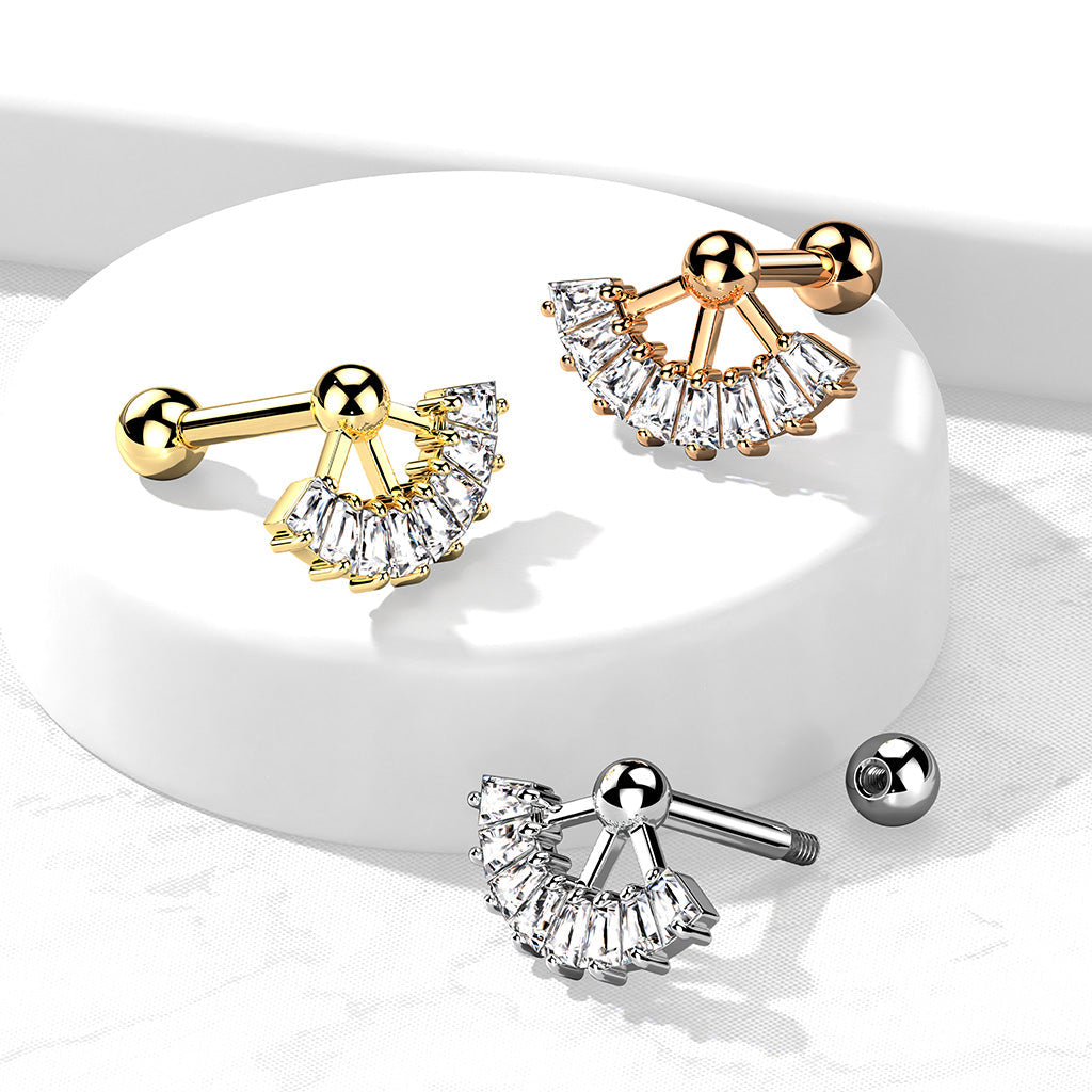 16 Gauge Crystal Fan Cartilage / Tragus Stud