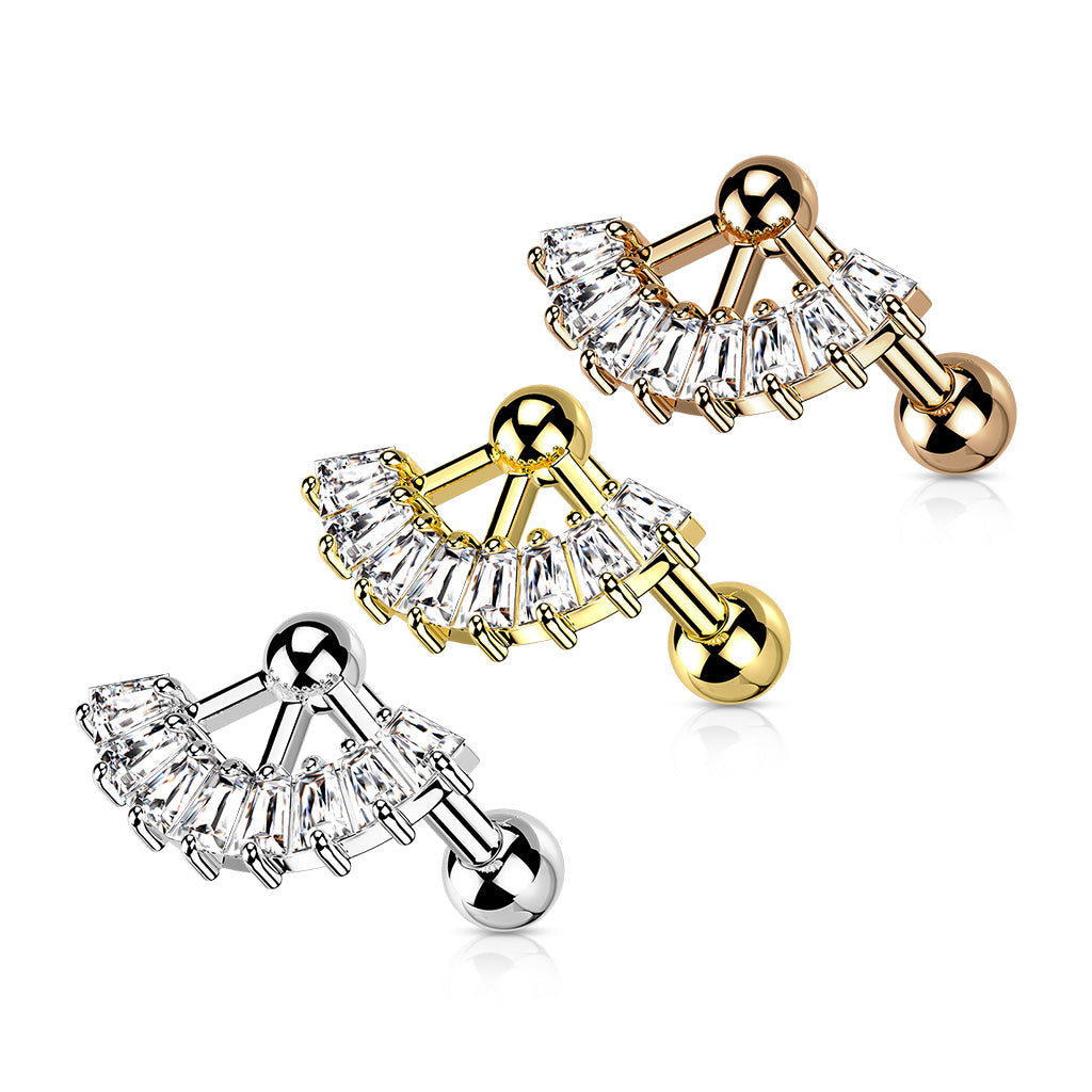 16 Gauge Crystal Fan Cartilage / Tragus Stud