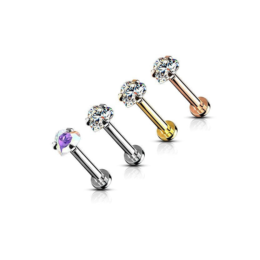 16 Gauge Crystal Heart Top Internally Threaded Stud
