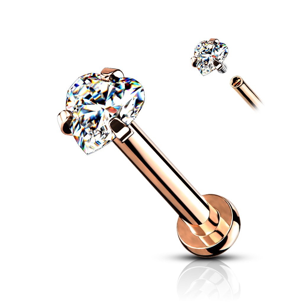 16 Gauge Crystal Heart Top Internally Threaded Stud