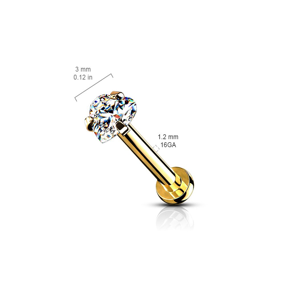 16 Gauge Crystal Heart Top Internally Threaded Stud