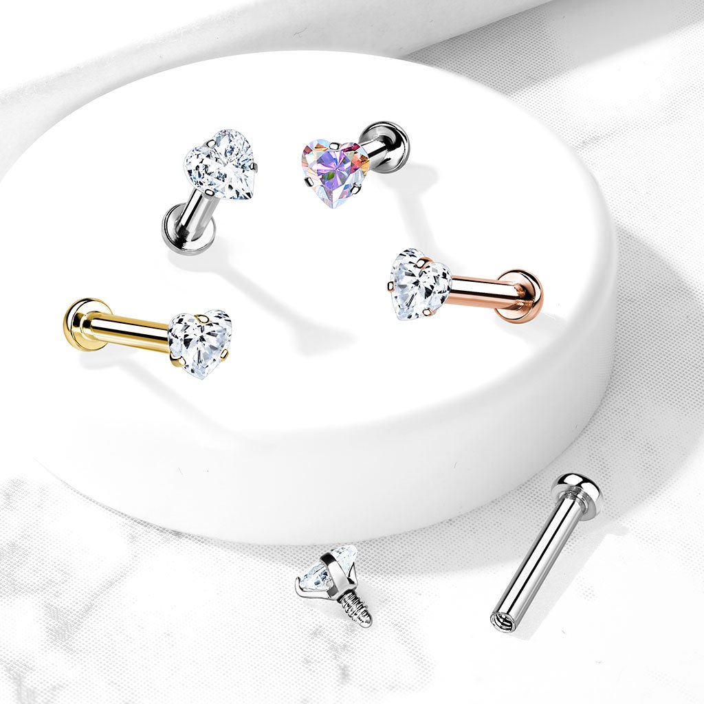 16 Gauge Crystal Heart Top Internally Threaded Stud