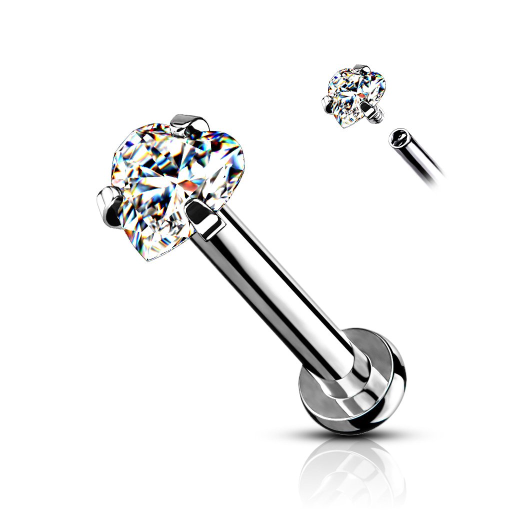 16 Gauge Crystal Heart Top Internally Threaded Stud
