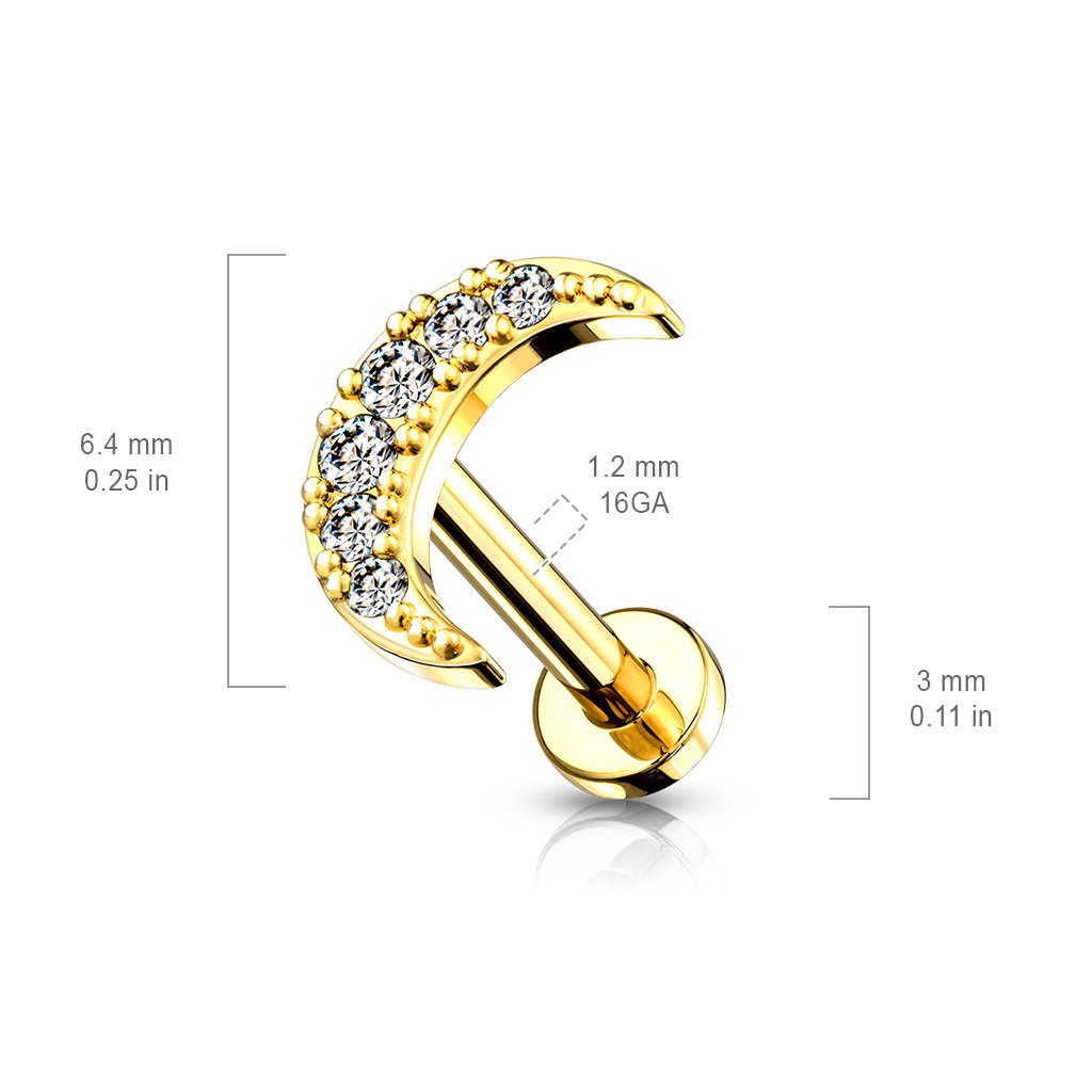 16 Gauge Internally Threaded Flat Back Crystal Moon Stud