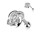 16 Gauge Crystal Paved Silver Flower Cartilage / Tragus Stud