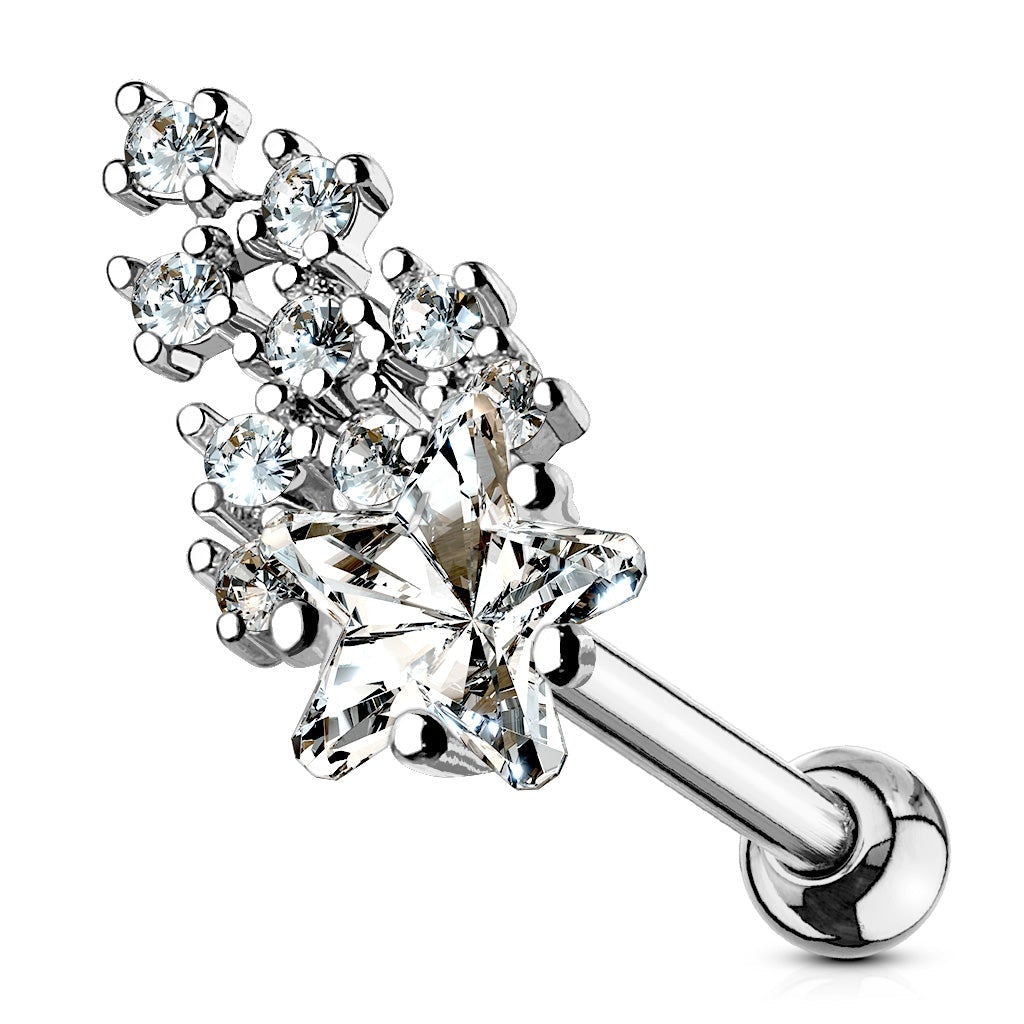 16 Gauge Crystal Star Cluster Tragus / Cartilage Stud