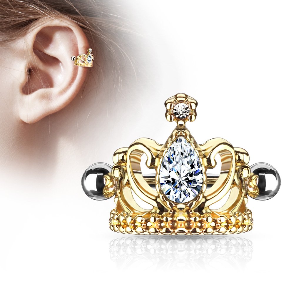 16 Gauge Crystal Tiara Helix Cuff - Gold