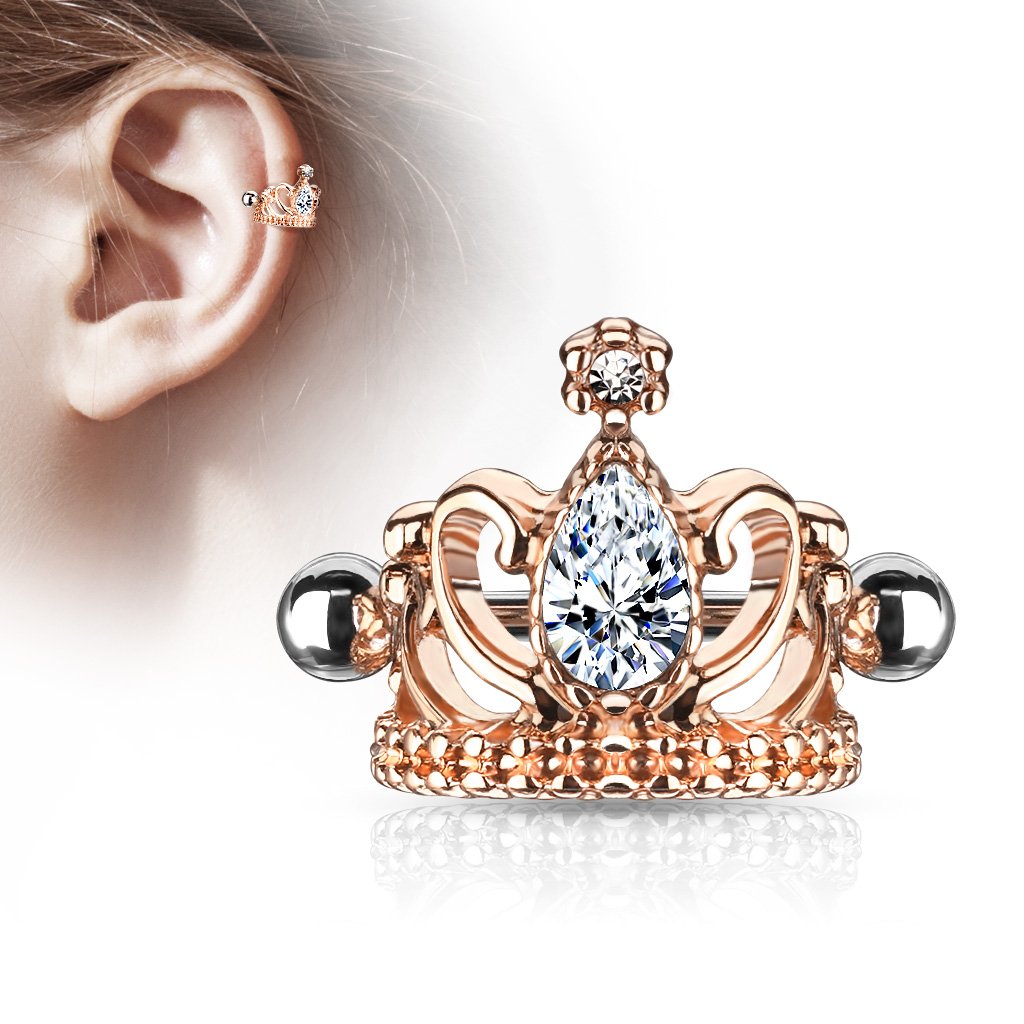 16 Gauge Crystal Tiara Helix Cuff - Rose Gold