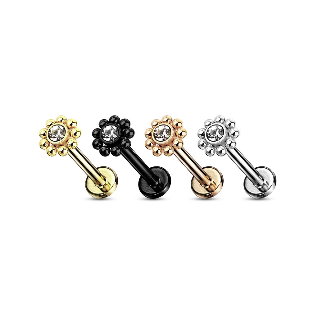16 Gauge Flat Back Crystal Flower Stud