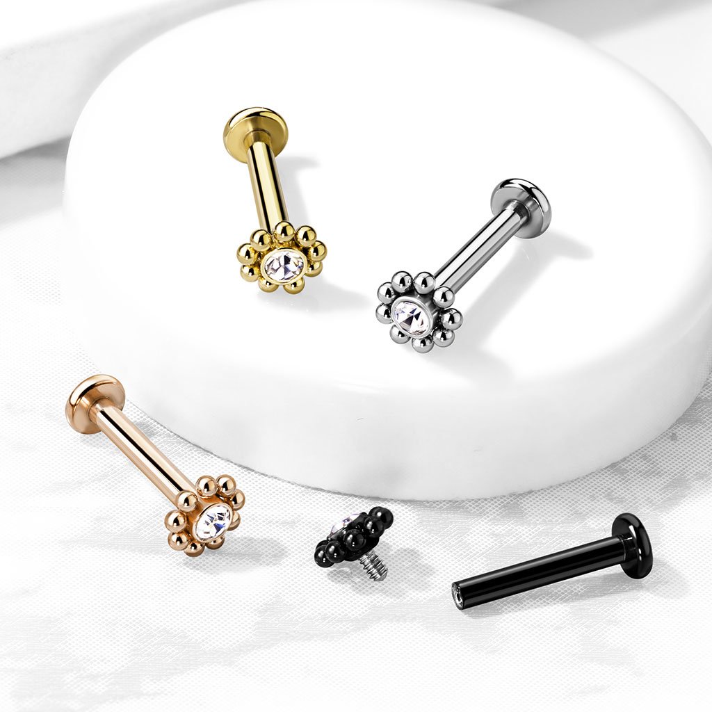 16 Gauge Flat Back Crystal Flower Stud