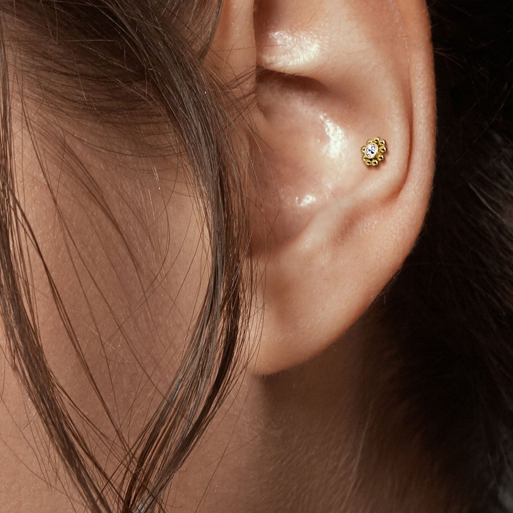 16 Gauge Flat Back Crystal Flower Stud