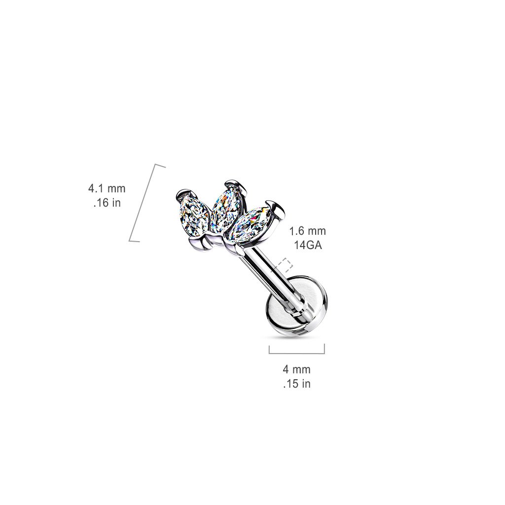 16 Gauge Flat Back Internally Threaded Marquise Flower Stud