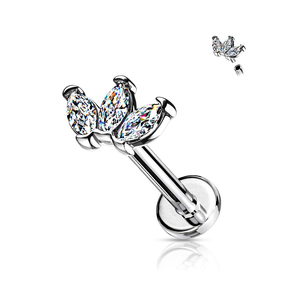 16 Gauge Flat Back Internally Threaded Marquise Flower Stud