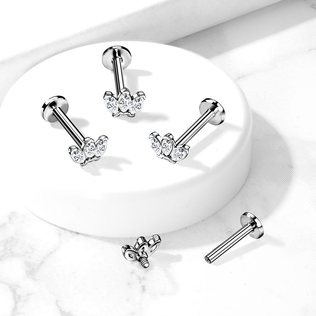 16 Gauge Flat Back Internally Threaded Marquise Flower Stud