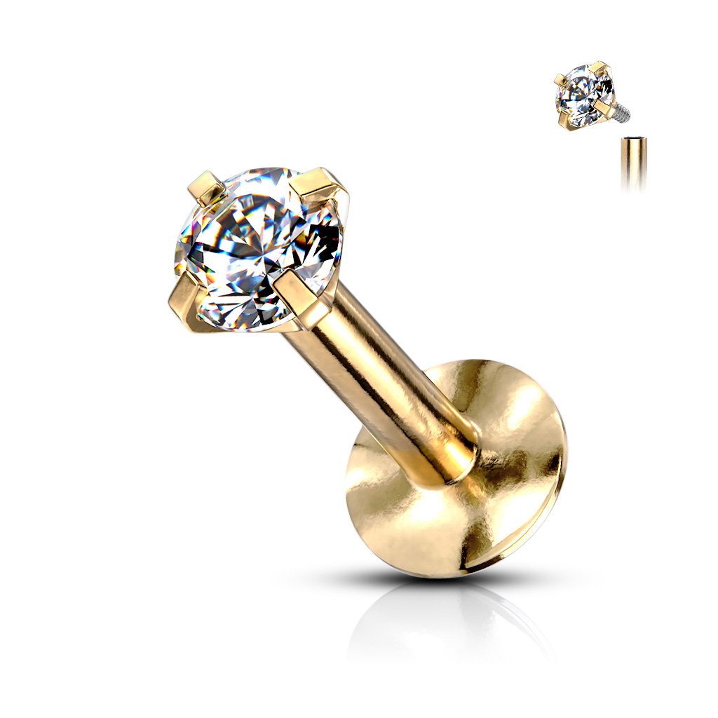 16 Gauge Flat Back Gem Top Titanium Anodized Stud