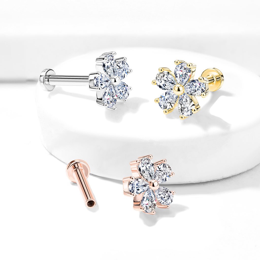 16 Gauge Flat Back Internally Threaded 5 Petal Flower Stud