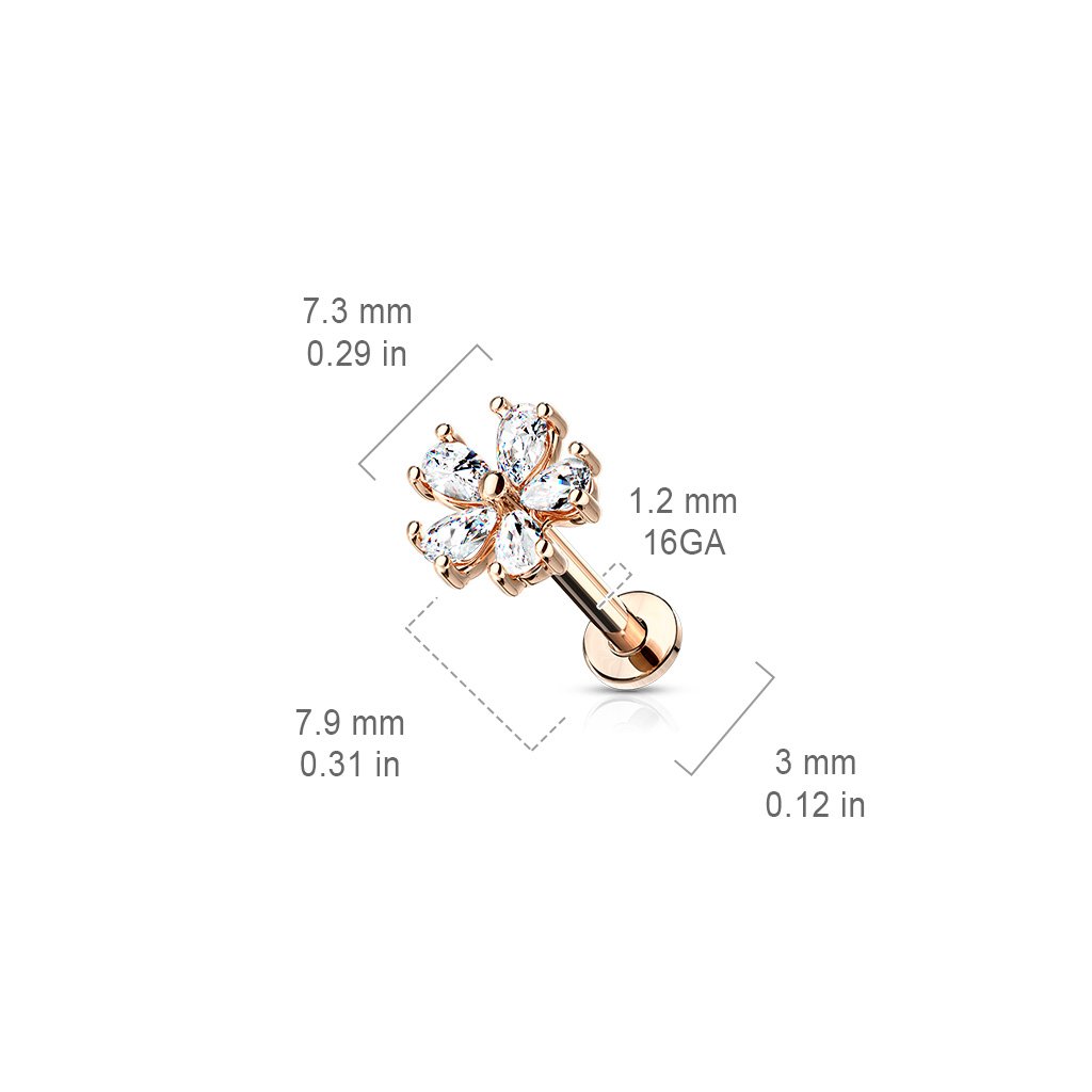 16 Gauge Flat Back Internally Threaded 5 Petal Flower Stud