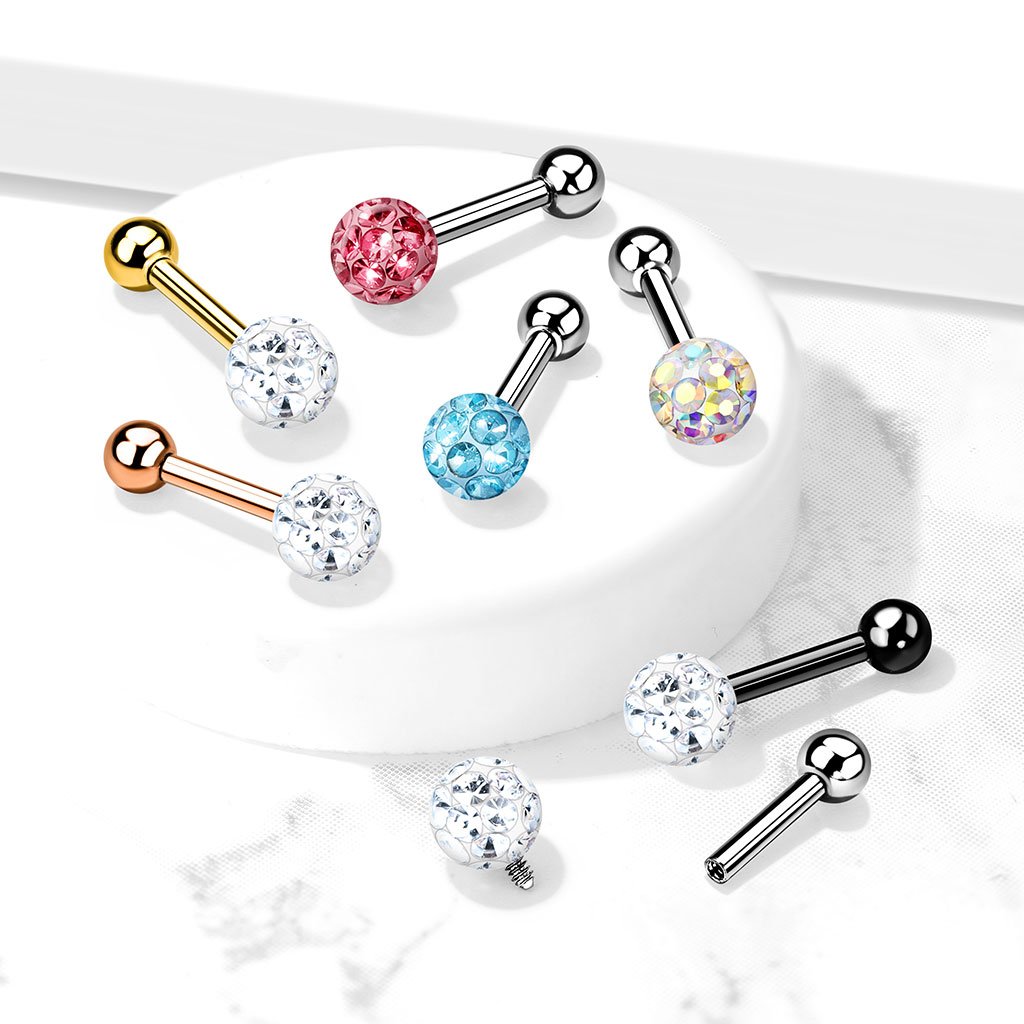 16 Gauge  Internally Threaded Glitter Ball Stud