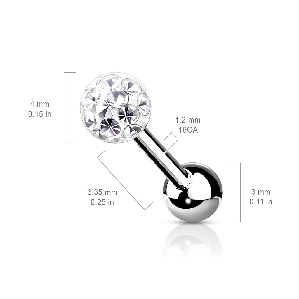 16 Gauge  Internally Threaded Glitter Ball Stud