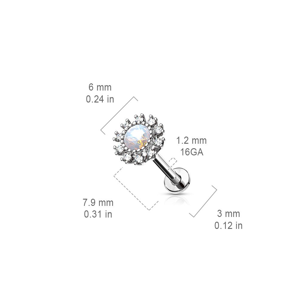 16 Gauge Internally Threaded Flat Back Opal Flower Stud