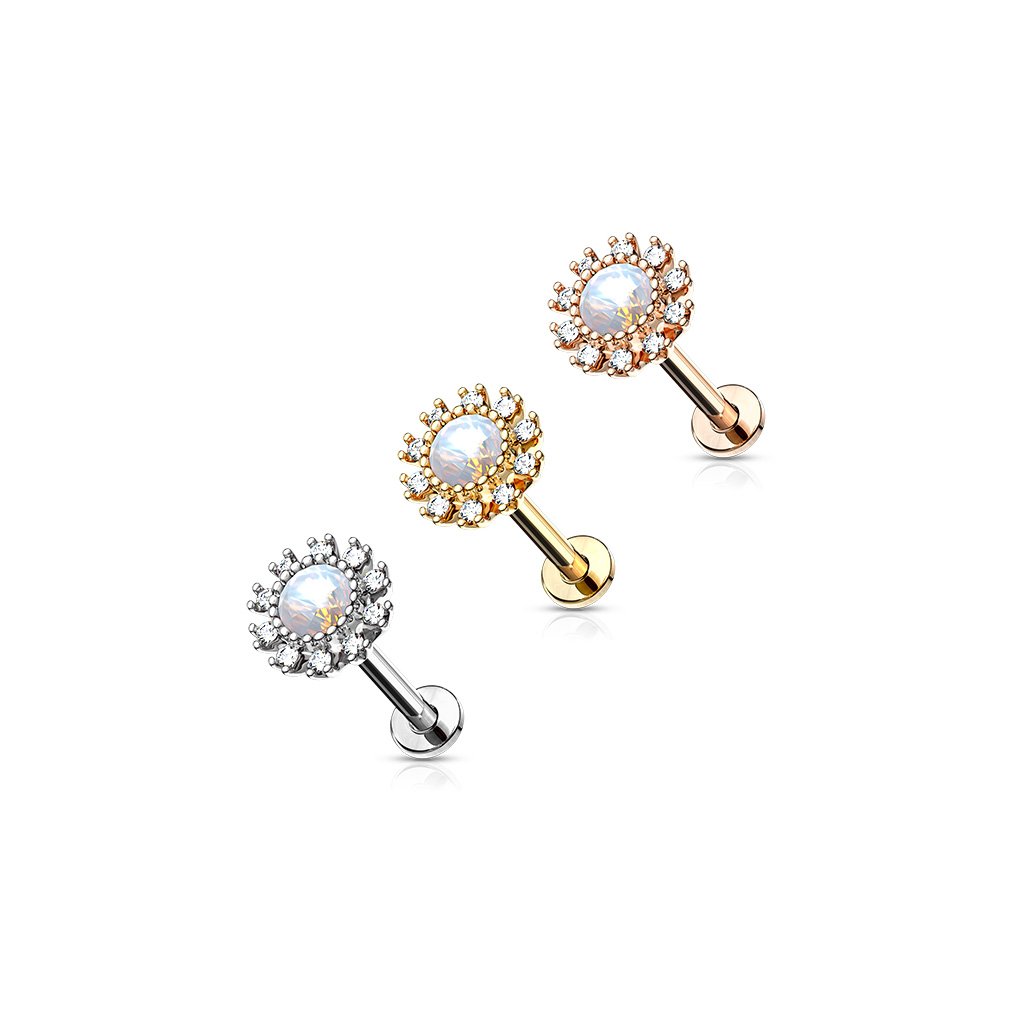 16 Gauge Internally Threaded Flat Back Opal Flower Stud