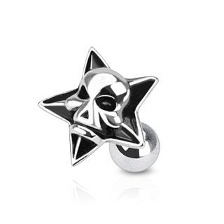 16 Gauge Silver Skull & Star Cartilage / Tragus Barbell Stud
